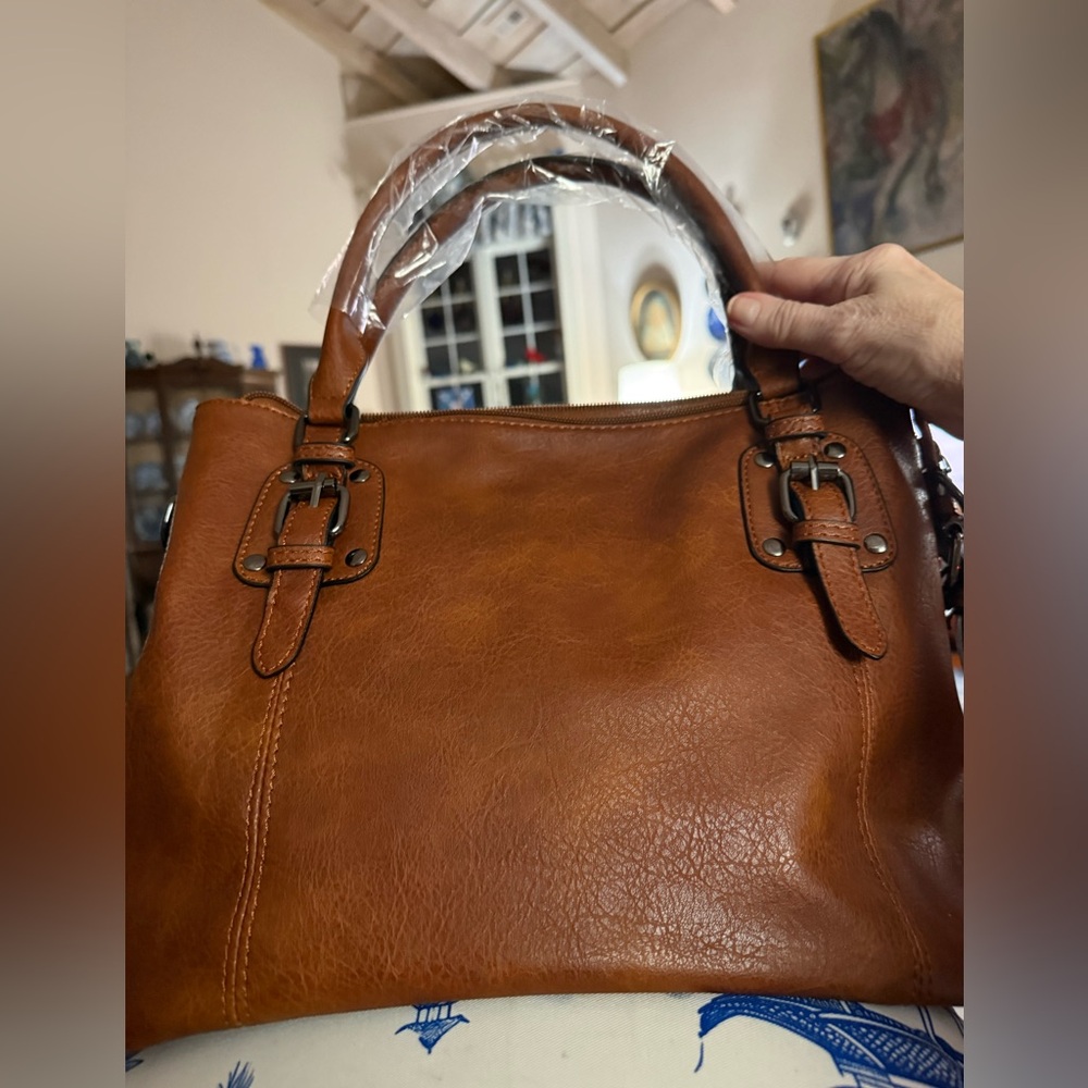 Elegant Brown Leather Handbag NWT handmade